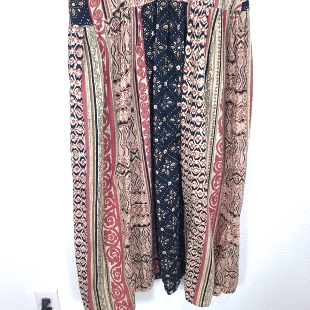 Boho Mixed Print Prairie Button Front Midi Dress - Picture 11 of 12